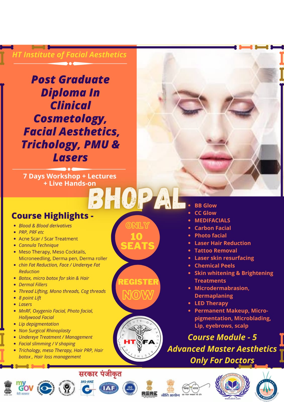 Post Graduate Diploma In Clinical Cosmetology, Facial Aesthetics,  Trichology PMU & Lasers - Best Hair Transplant Hospital In Bhopal